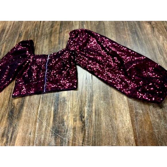LULUS Half Blouse Top,Sequins.Bishop Sleeve, Zipper BackPurple,Fairy,Goth - Picture 12 of 12